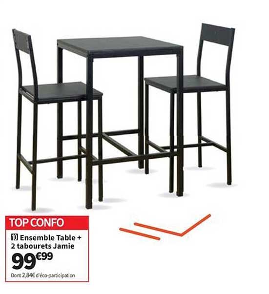 TOP CONFO 10 Ensemble Table + 2 tabourets Jamie