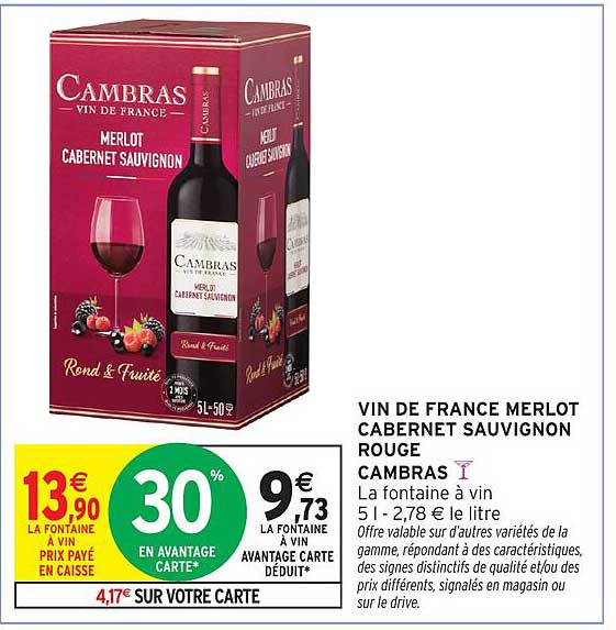VIN DE FRANCE MERLOT CABERNET SAUVIGNON ROUGE CAMBRAS