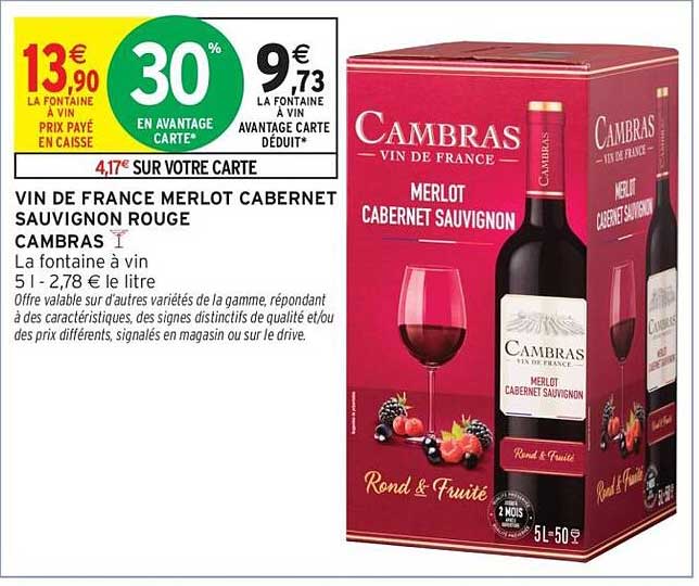VIN DE FRANCE MERLOT CABERNET SAUVIGNON ROUGE CAMBRAS