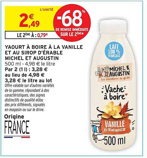 YAOURT A BOIRE A LA VANILLE ET AU SIROP D'ÉRABLE MICHEL ET AUGUSTIN