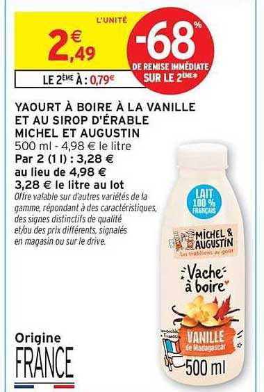 YAOURT À BOIRE À LA VANILLE ET AU SIROP D'ÉRABLE MICHEL ET AUGUSTIN