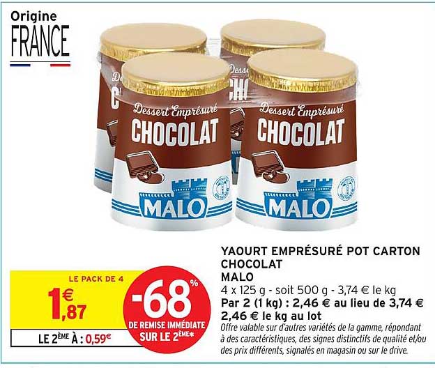YAOURT EMPRESURÉ POT CARTON CHOCOLAT MALO