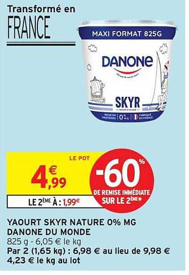 YAOURT SKYR NATURE 0% MG DANONE DU MONDE