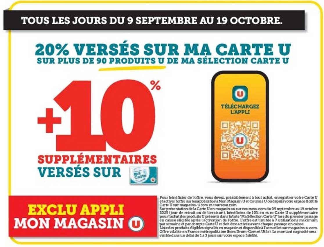 20% VERSÉS SUR MA CARTE U