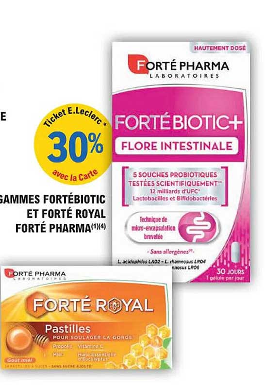 30% avec la Carte sur les gammes Fortébiotic et Forté Royal Forté Pharma