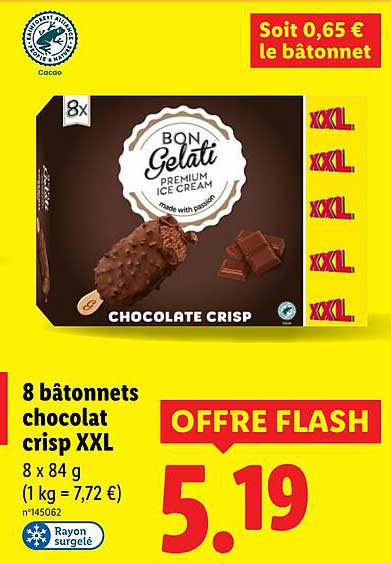 8 bâtonnets chocolat crisp XXL