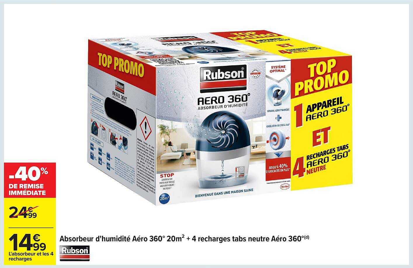 Absorbeur d'humidité Aéro 360° 20m² + 4 recharges tabs neutre Aéro 360°