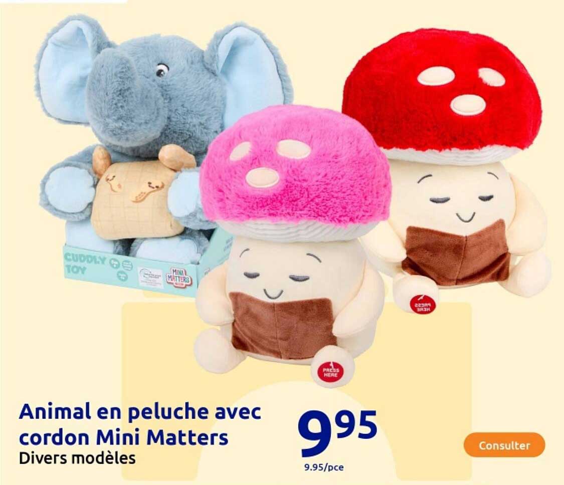 Animal en peluche avec cordon Mini Matters