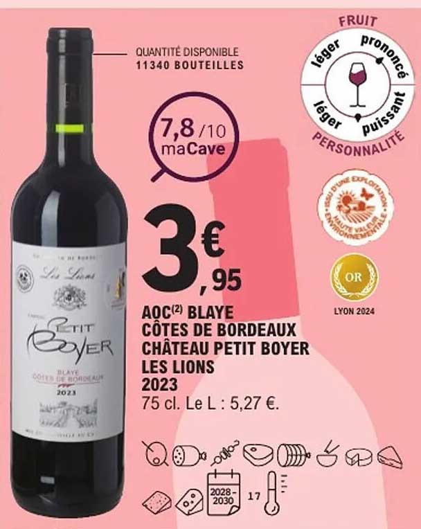 AOC(2) BLAYE CÔTES DE BORDEAUX CHÂTEAU PETIT BOYER LES LIONS 2023