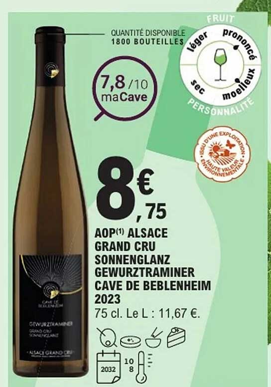 AOP ALSACE GRAND CRU SONNENGLANZ GEWURZTRAMINER CAVE DE BEBLENHEIM 2023