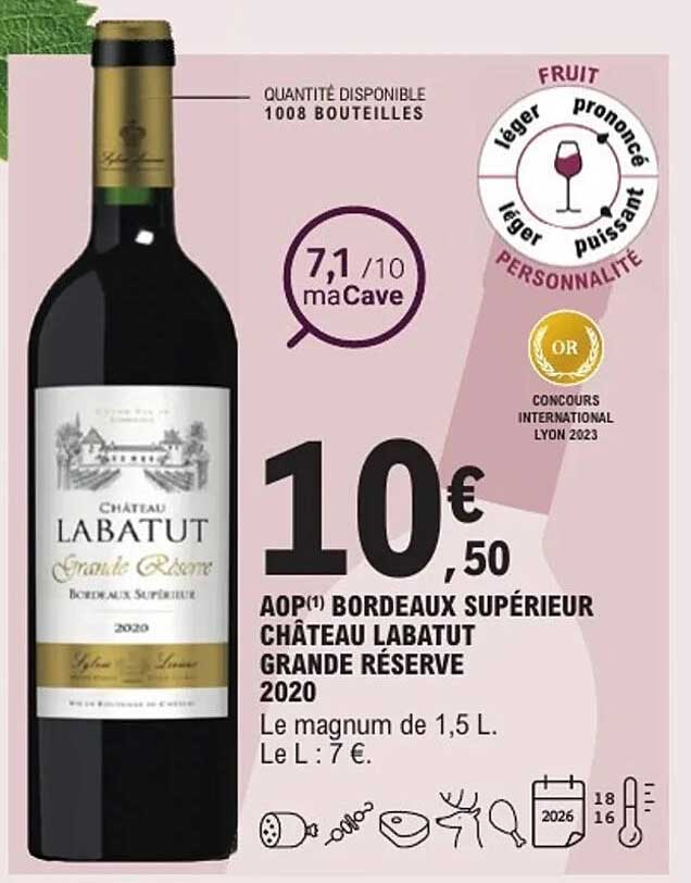 AOP(*) BORDEAUX SUPÉRIEUR CHÂTEAU LABATUT GRANDE RÉSERVE 2020