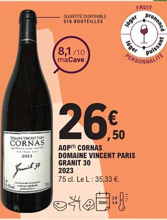 AOP(*) CORNAS DOMAINE VINCENT PARIS GRANIT 30 2023