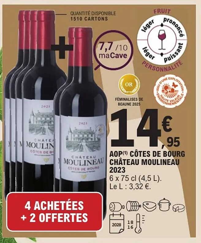 AOP CÔTES DE BOURG CHÂTEAU MOULINEAU 2023