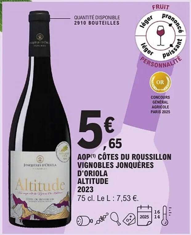AOP Côtes du Roussillon Vignobles Jonquères d'Oriola Altitude 2023