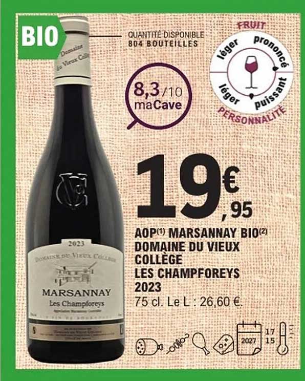 AOP Marsannay Bio Domaine du Vieux Collège Les Champrey 2023