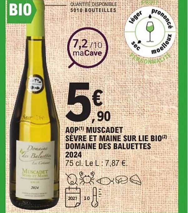 AOP Muscadet Sèvre et Maine sur Lie Bio Domaine des Baluettes 2024