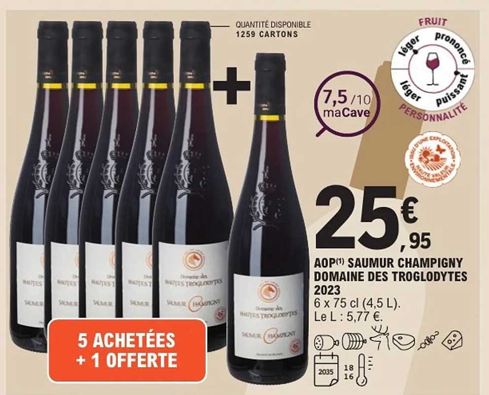 AOP Saumur Champigny Domaine des Troglodytes 2023 - 5 achetées + 1 offerte