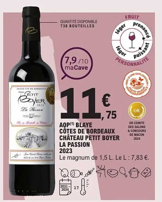 AOP(1) BLAYE CÔTES DE BORDEAUX CHÂTEAU PETIT BOYER LA PASSION 2023
