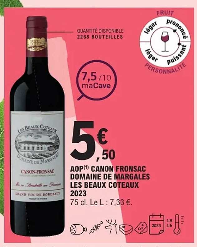 AOP(1) CANON FRONSAC DOMAINE DE MARGALES LES BEAUX COTEAUX 2023