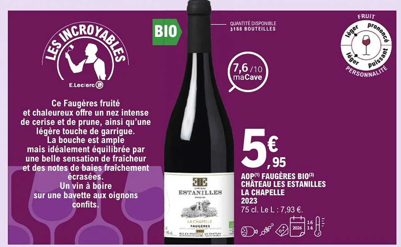 AOP(1) FAUGÈRES BIO(3) CHÂTEAU LES ESTANILLES LA CHAPELLE 2023