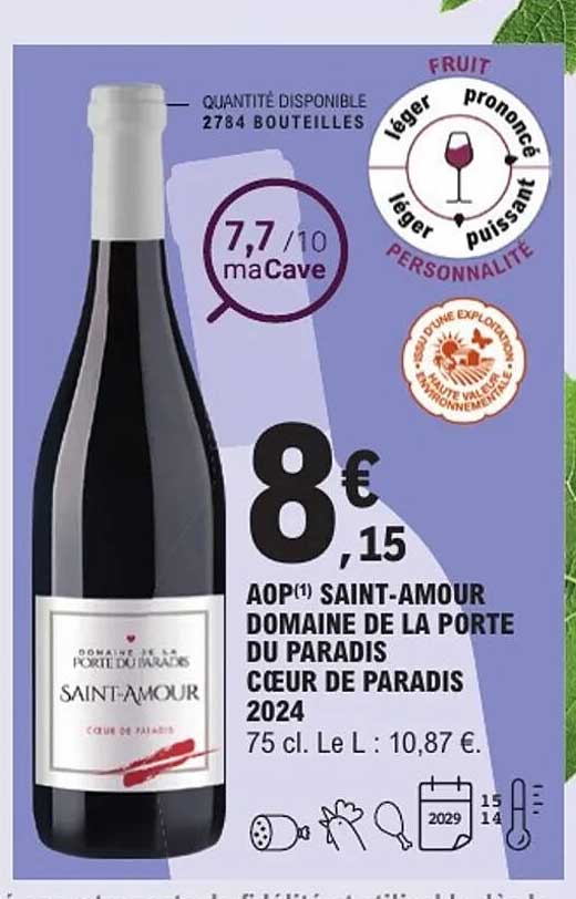 AOP(1) SAINT-AMOUR DOMAINE DE LA PORTE DU PARADIS COEUR DE PARADIS 2024