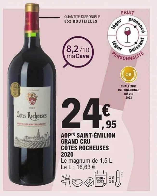 AOP(1) SAINT-ÉMILION GRAND CRU CÔTES ROCHEUSES 2020