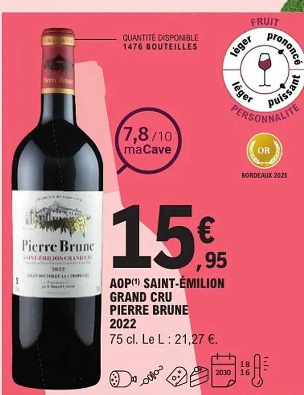 AOP(1) SAINT-ÉMILION GRAND CRU PIERRE BRUNE 2022