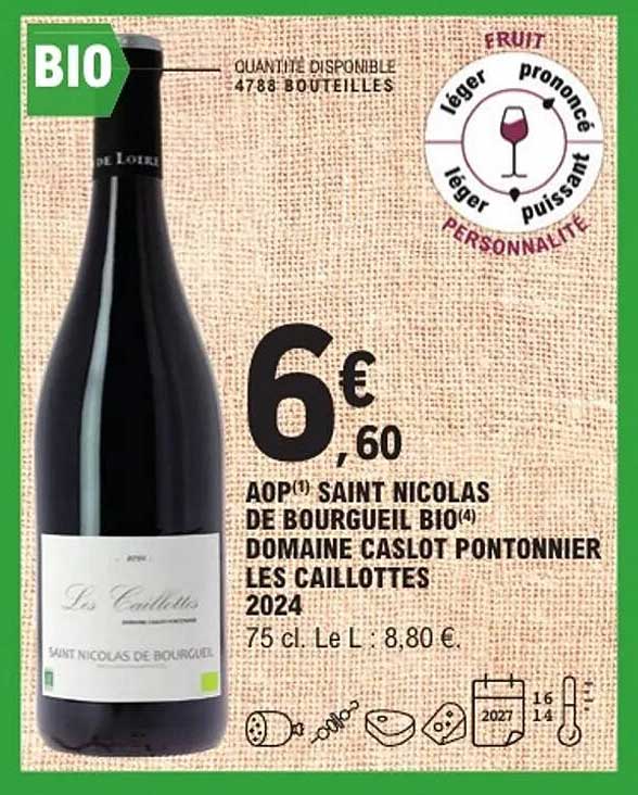 AOP(1) SAINT NICOLAS DE BOURGUEIL BIO(4) DOMAINE CASLOT PONTONNIER LES CAILLOTTES 2024