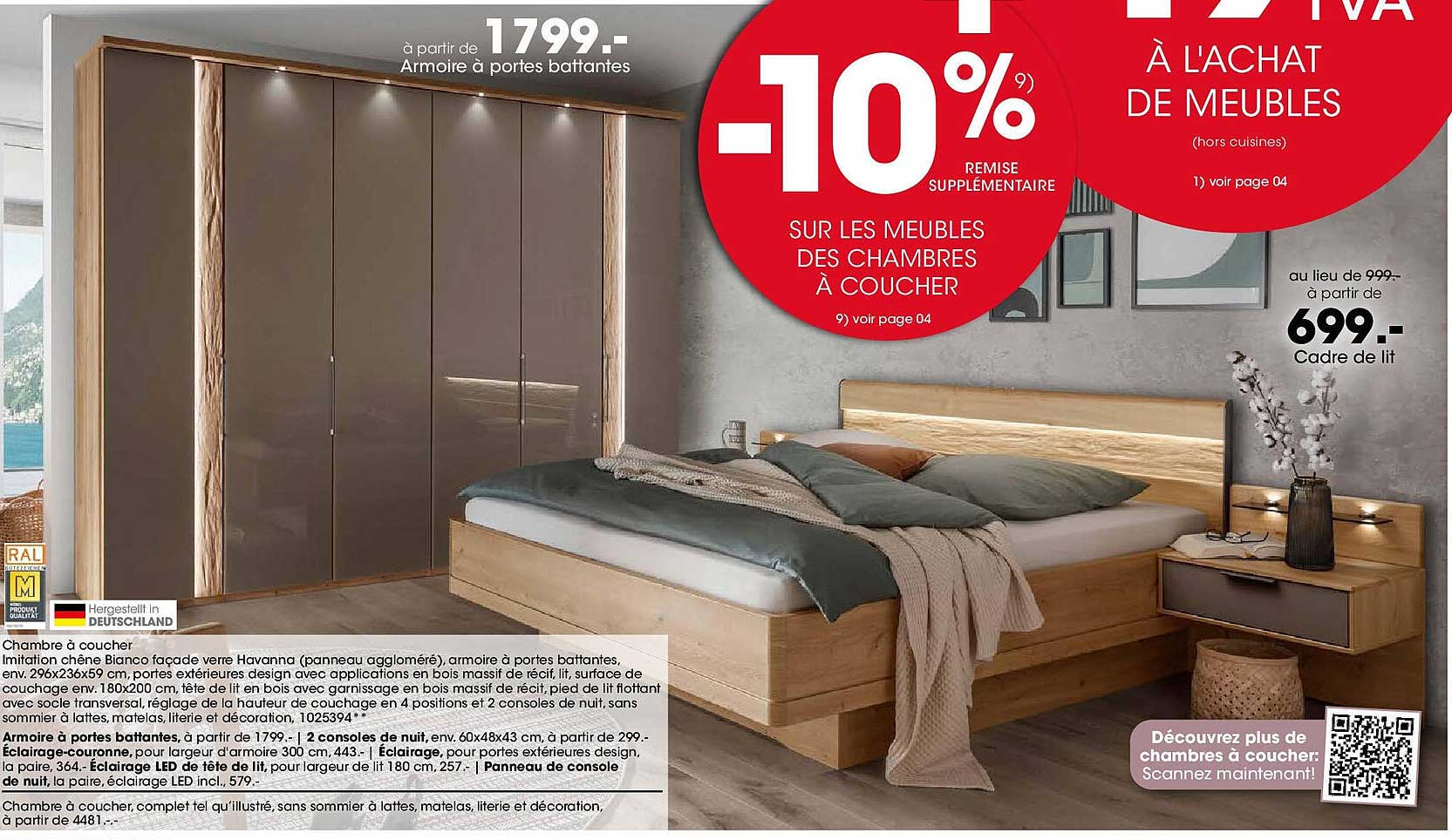 Armoire à portes battantes -10% sur les meubles des chambres à coucher