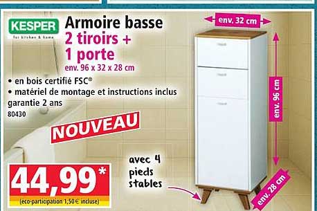 Armoire basse 2 tiroirs + 1 porte