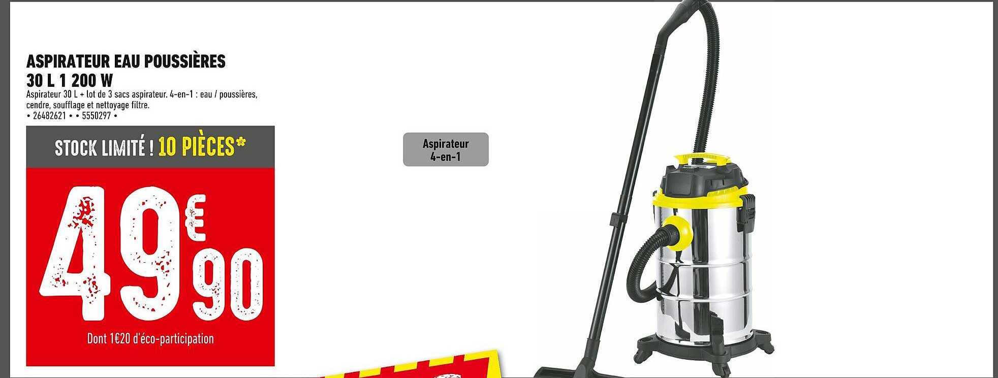 ASPIRATEUR EAU POUSSIÈRES 30 L 1 200 W