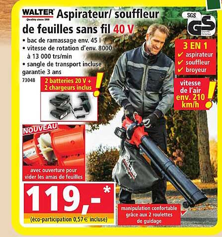 Aspirateur/ souffleur de feuilles sans fil 40 V