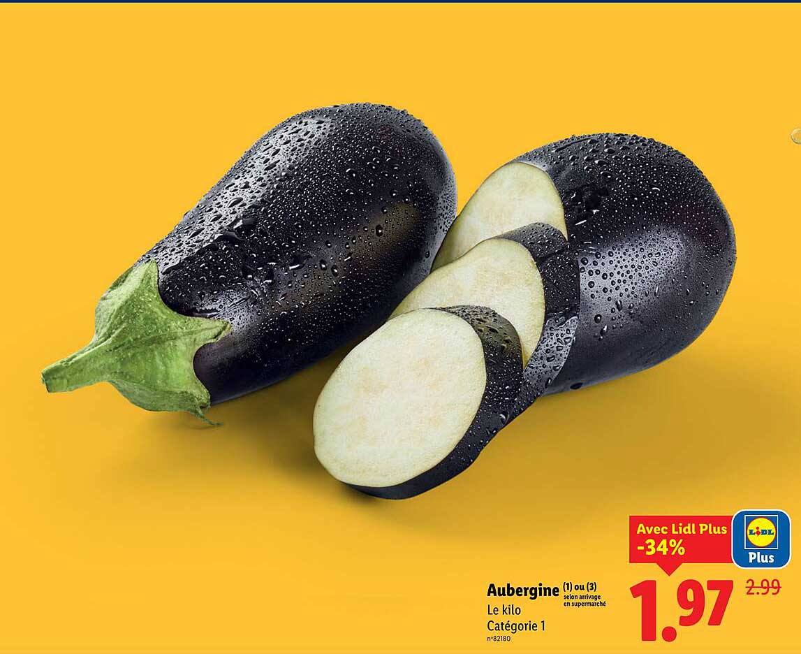 Aubergine (1) ou (3) Le kilo Catégorie 1