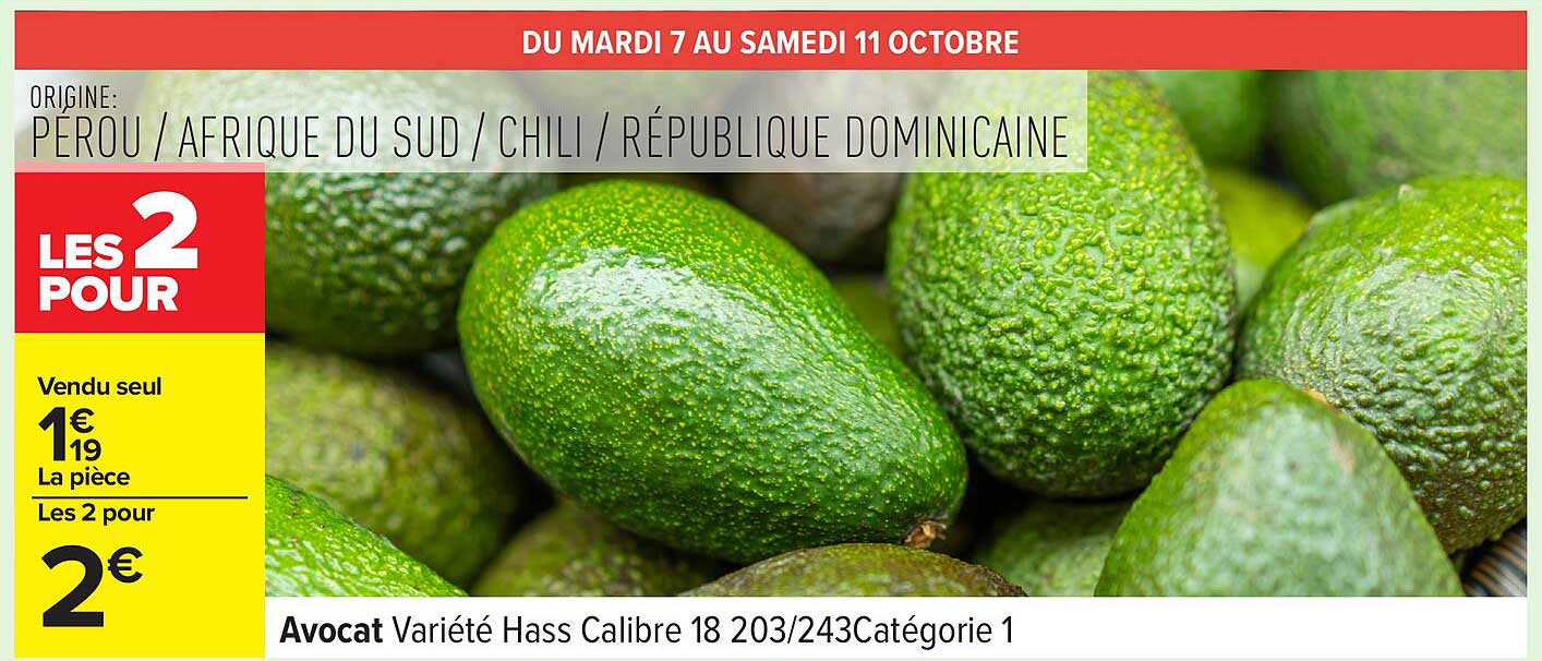 Avocat Variété Hass Calibre 18 203/243