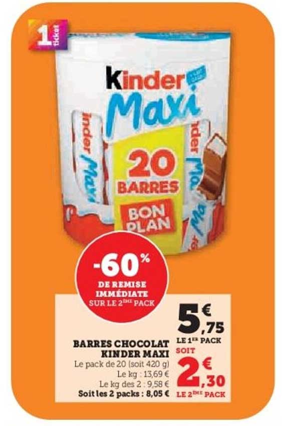 BARRES CHOCOLAT KINDER MAXI
