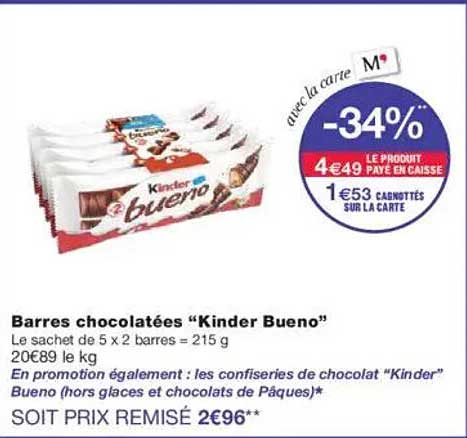 Barres chocolatées “Kinder Bueno”