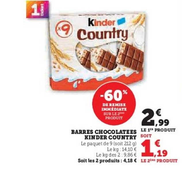 BARRES CHOCOLATEES KINDER COUNTRY