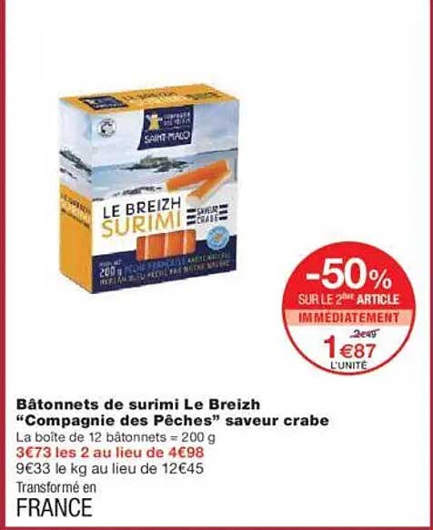 Bâtonnets de surimi Le Breizh "Compagnie des Pêches" saveur crabe
