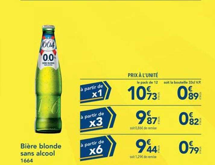 Bière blonde sans alcool 1664