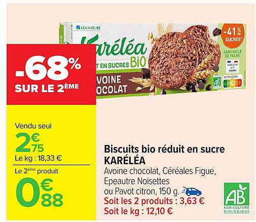 Biscuits bio réduit en sucre KARÉLÉA