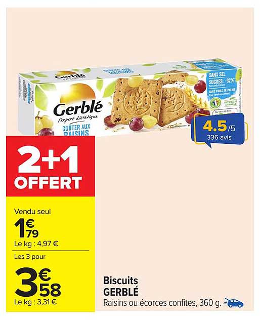 Biscuits GERBLÉ Raisins ou écorces confites, 360 g