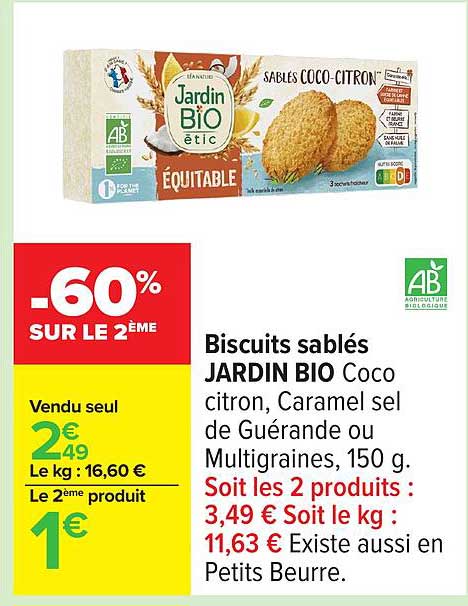 Biscuits sablés JARDIN BIO Coco citron