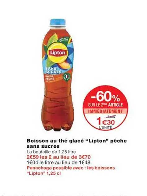 Boisson au thé glacé "Lipton" pêche sans sucres