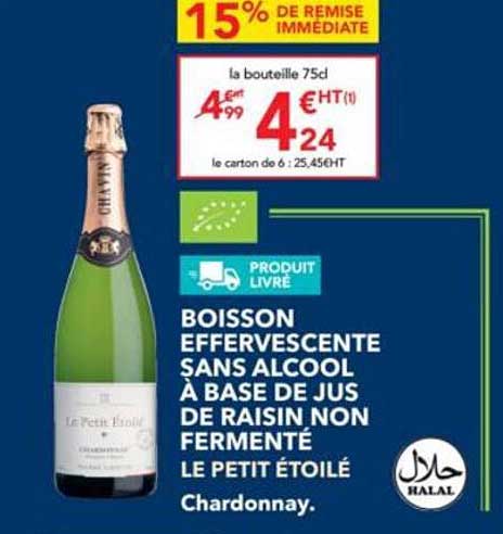 BOISSON EFFERVESCENTE SANS ALCOOL À BASE DE JUS DE RAISIN NON FERMENTÉ