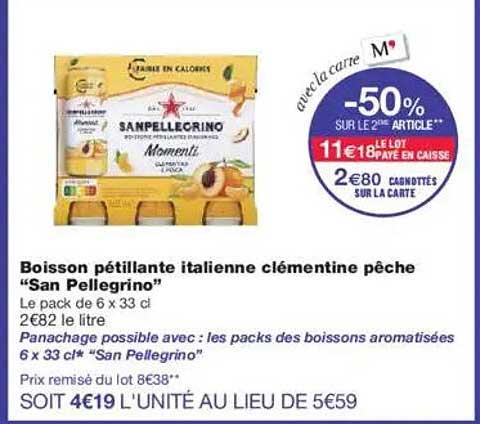 Boisson pétillante italienne clémentine pêche “San Pellegrino”