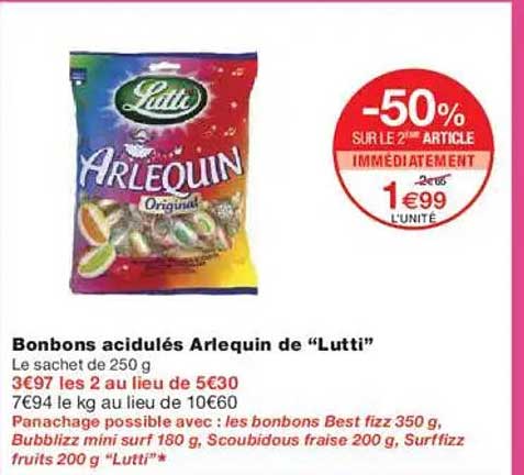 Bonbons acidulés Arlequin de "Lutti"