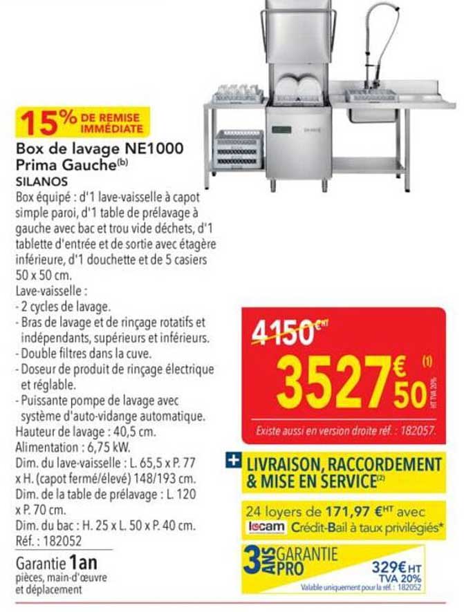 Box de lavage NE1000 Prima Gauche SILANOS