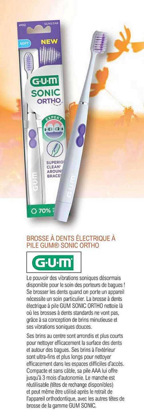 BROSSE À DENTS ÉLECTRIQUE À PILE GUM® SONIC ORTHO