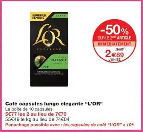 Café capsules lungo elegante “L’OR”
