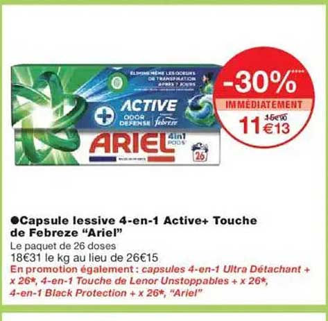 Capsule lessive 4-en-1 Active+ Touche de Febreze “Ariel”